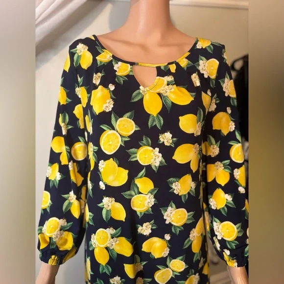 AVON Lemon Print Black Dress - Picture 2 of 10